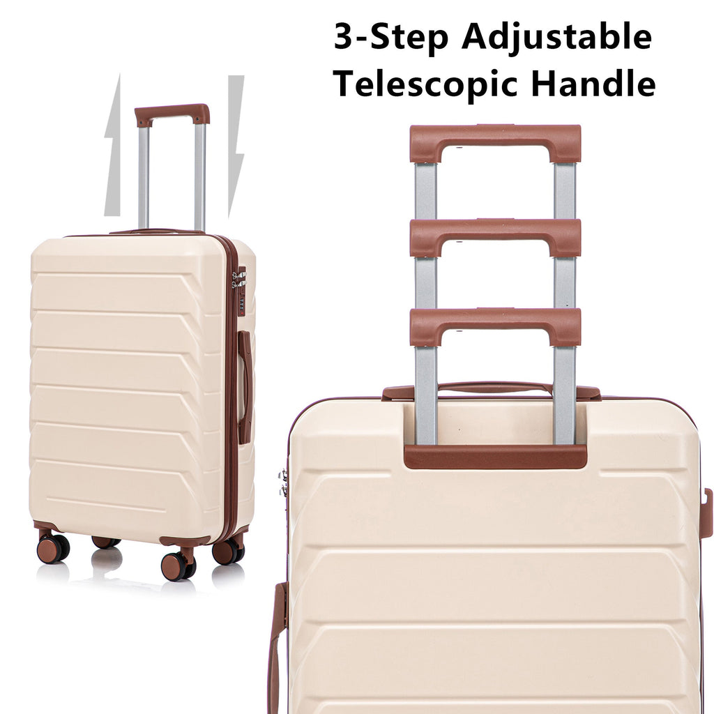 3-Piece ABS Spinner Wheel Luggage Set 20"/24"/28" Beige