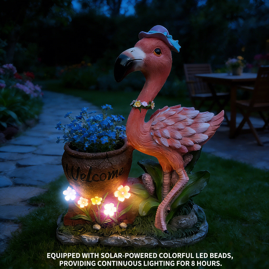 Outdoor Garden Sculpture Flamingo Flower Pot Planter