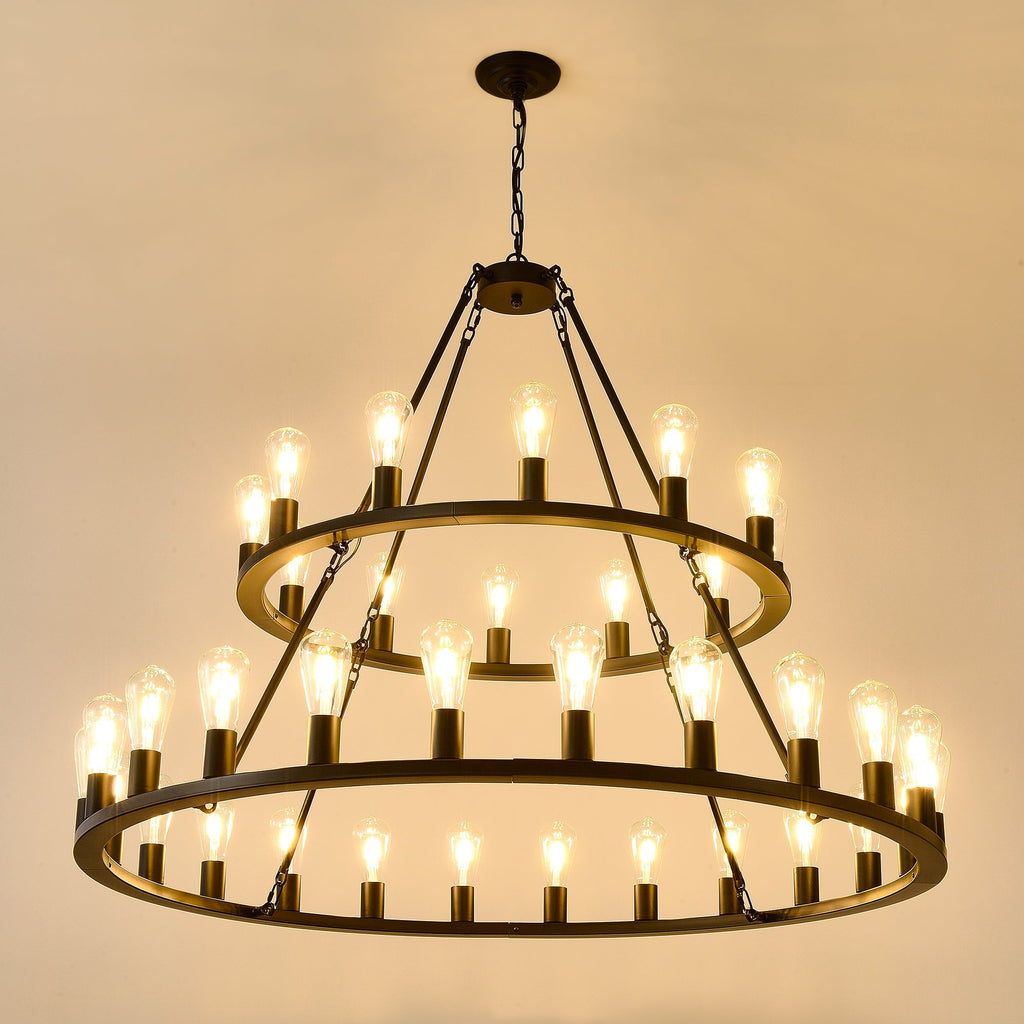 52 Inch Black Wagon Wheel Chandelier, 36-Lights