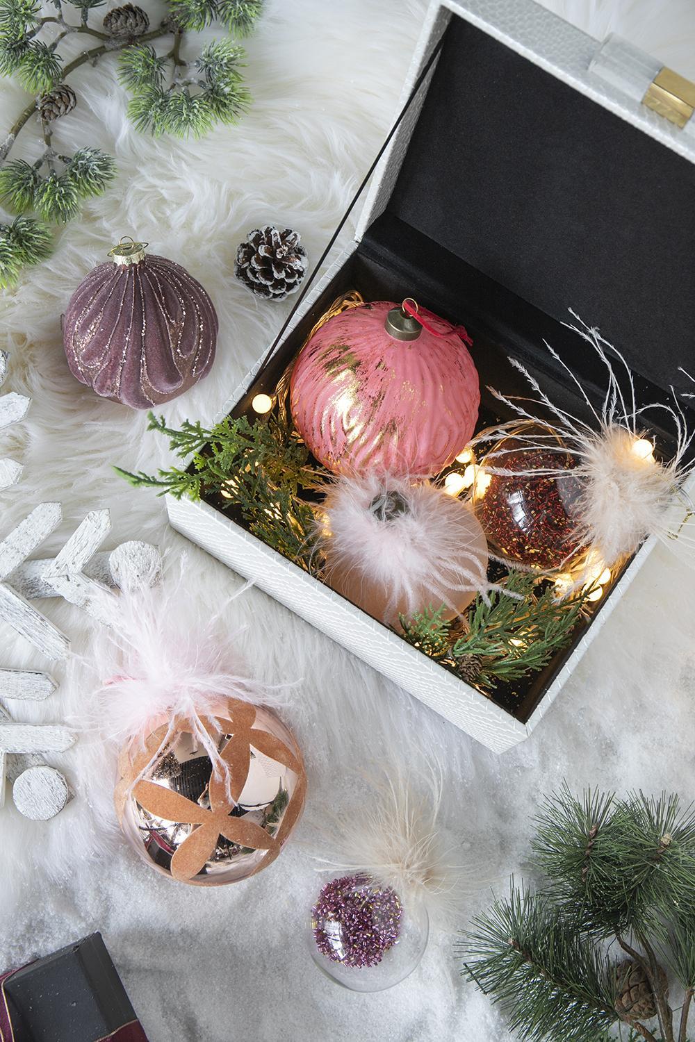 Christmas Ball Ornaments, Glass Decorative Hanging Ball Christmas Tree Ornaments For Holiday Party Decorations (Set of 6) - Pink