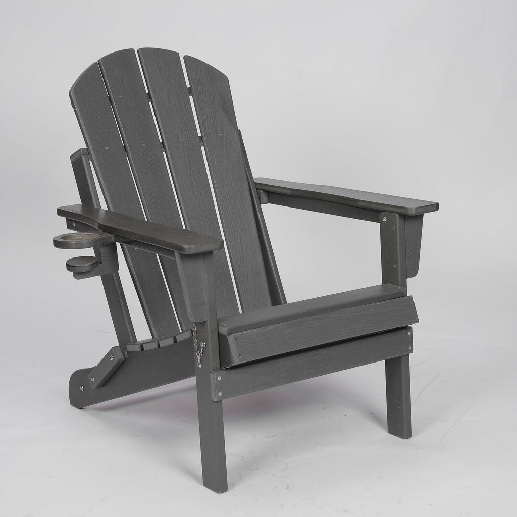 HDPE Folding Adirondack Chair with Dual Cup Holder - Gray