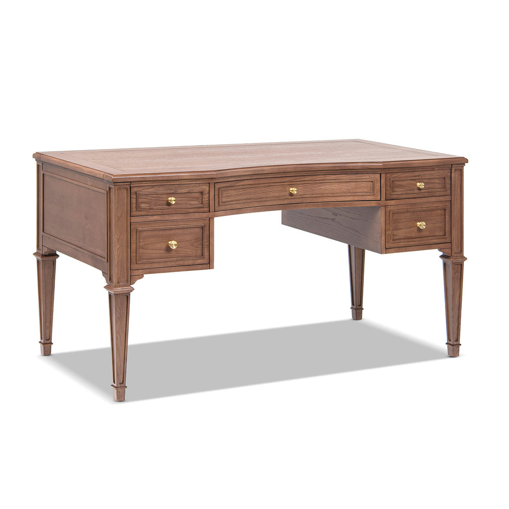 Dauphin Gold Accent 5-Drawer Wood Executive Desk Brown Ash Wood & Veneer