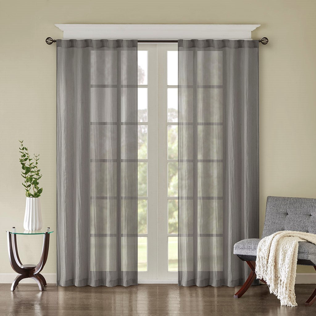 Solid Crushed Curtain Panel Pair (2 Pcs) - Grey