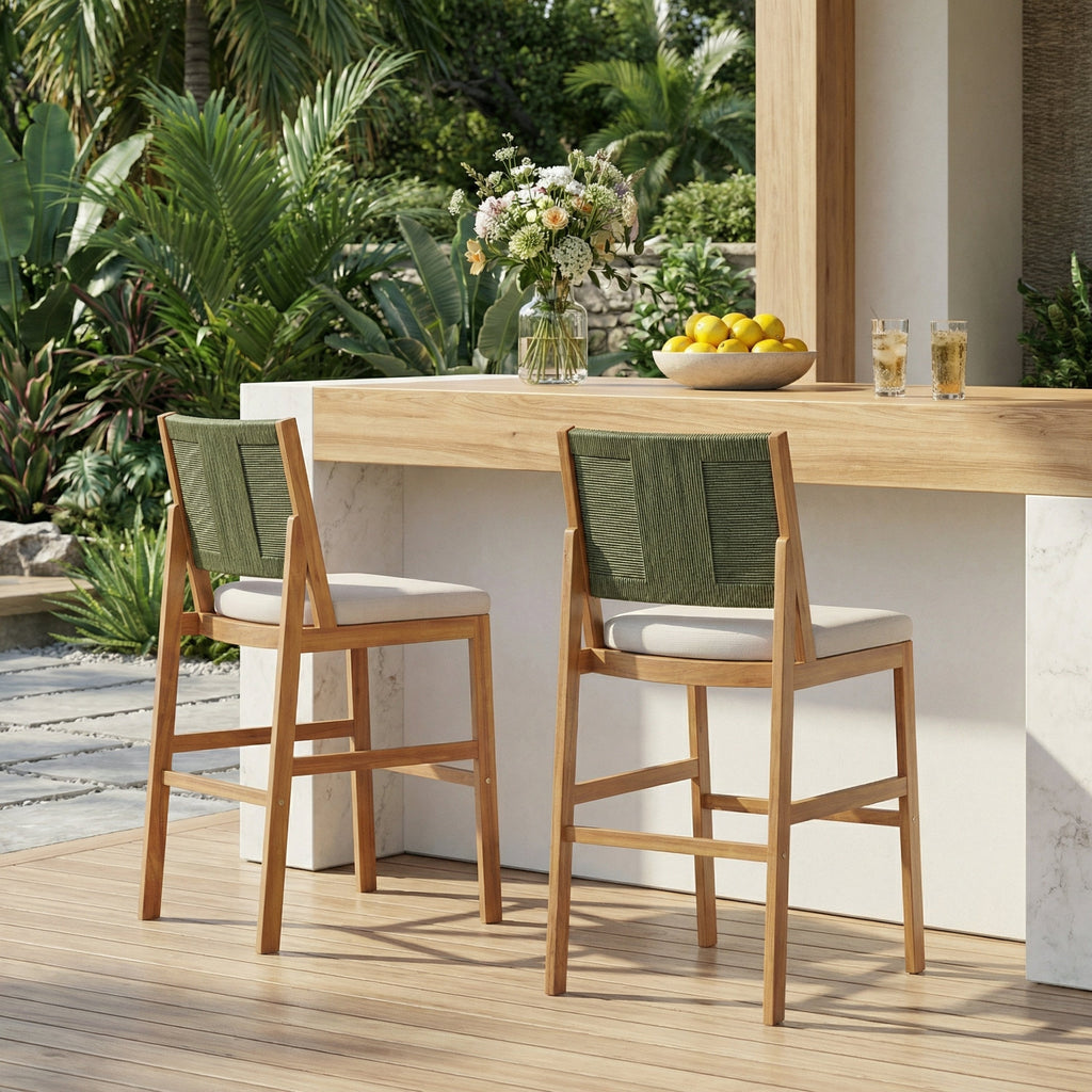 Outdoor Acacia Wood Bar Stools (Set of 2)