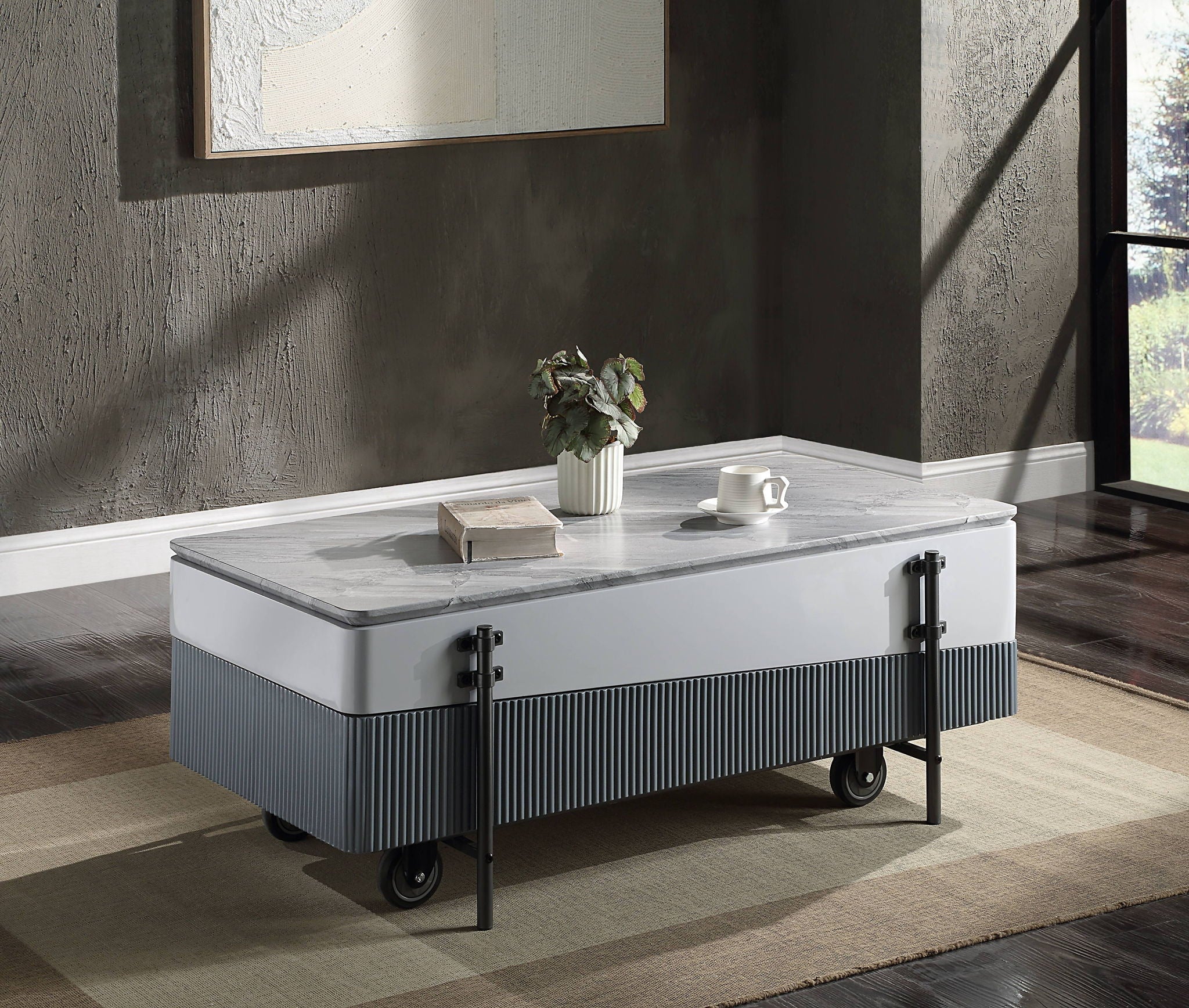 Wilkins High Gloss Coffee Table with Lift Top - Gray / White