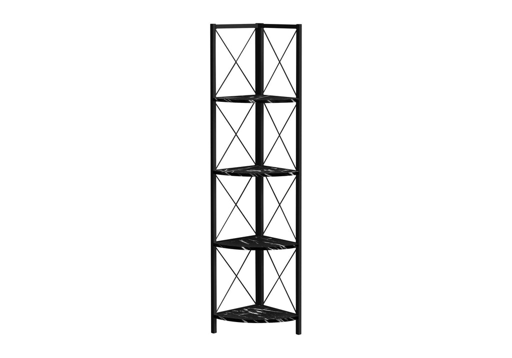4-Tier Corner Bookshelf with Marble Look and Metal Frame