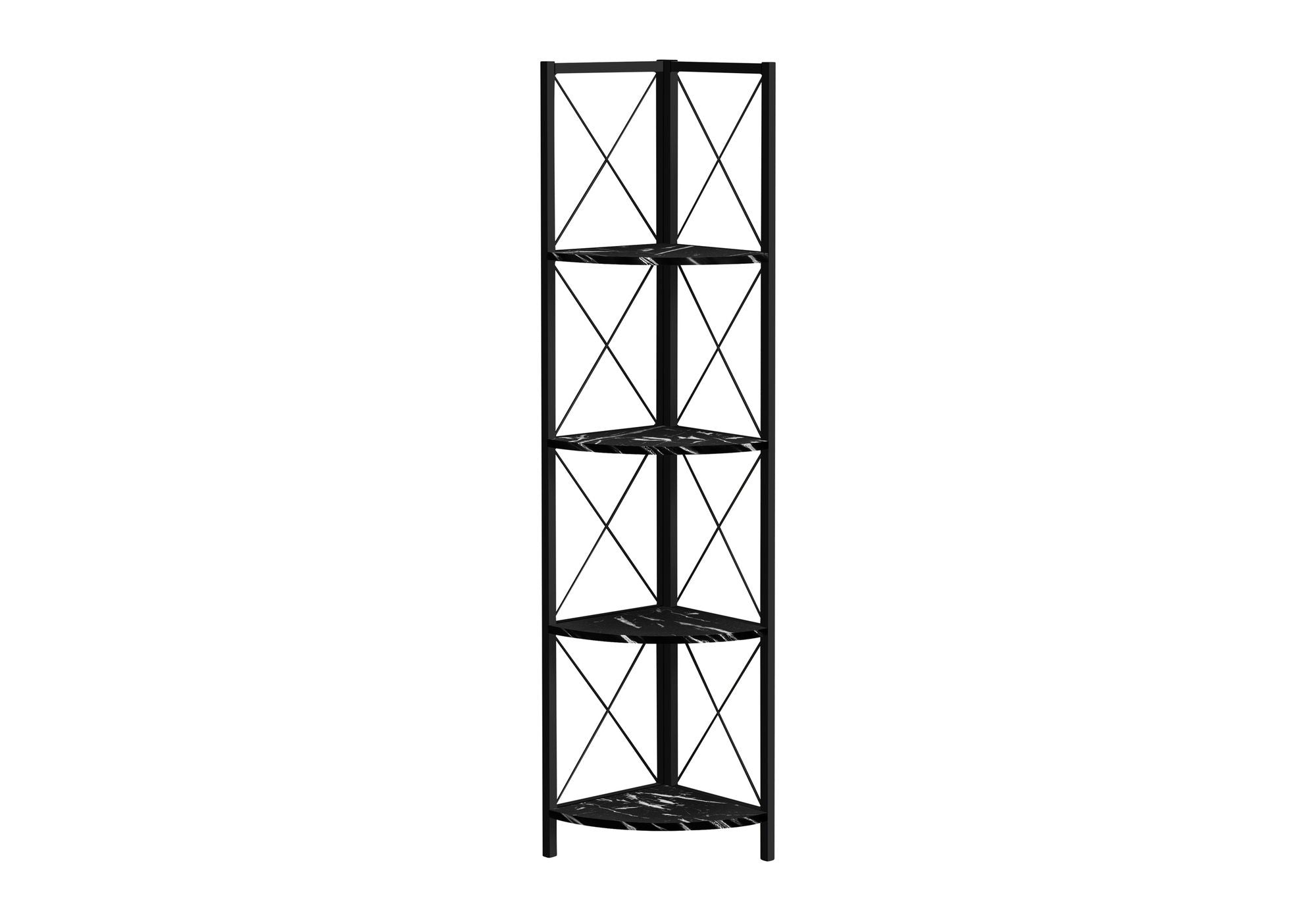 4-Tier Corner Bookshelf with Marble Look and Metal Frame