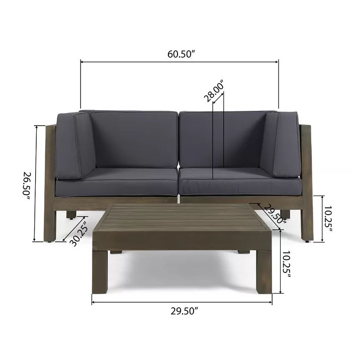 Brava X-Back 2 Seater Sectional Loveseat with Coffee Table