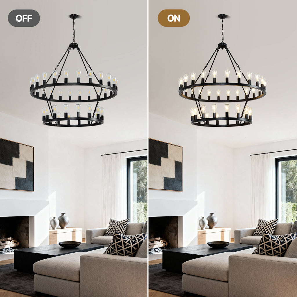 47.24 Inch Matte Black Wagon Wheel Chandelier with 36 Lights