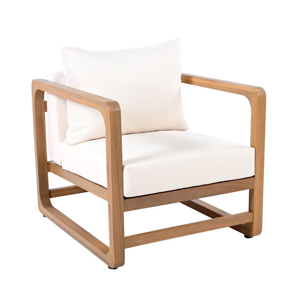 Acacia Wood Outdoor Set: 2 Club Chairs + Rustic Slat Side Table