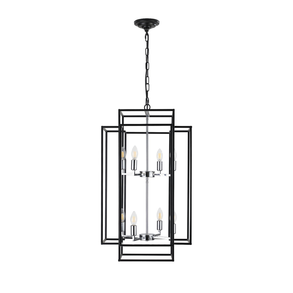 18' Modern 8-Light Black & Chrome Geometric Pendant Chandelier