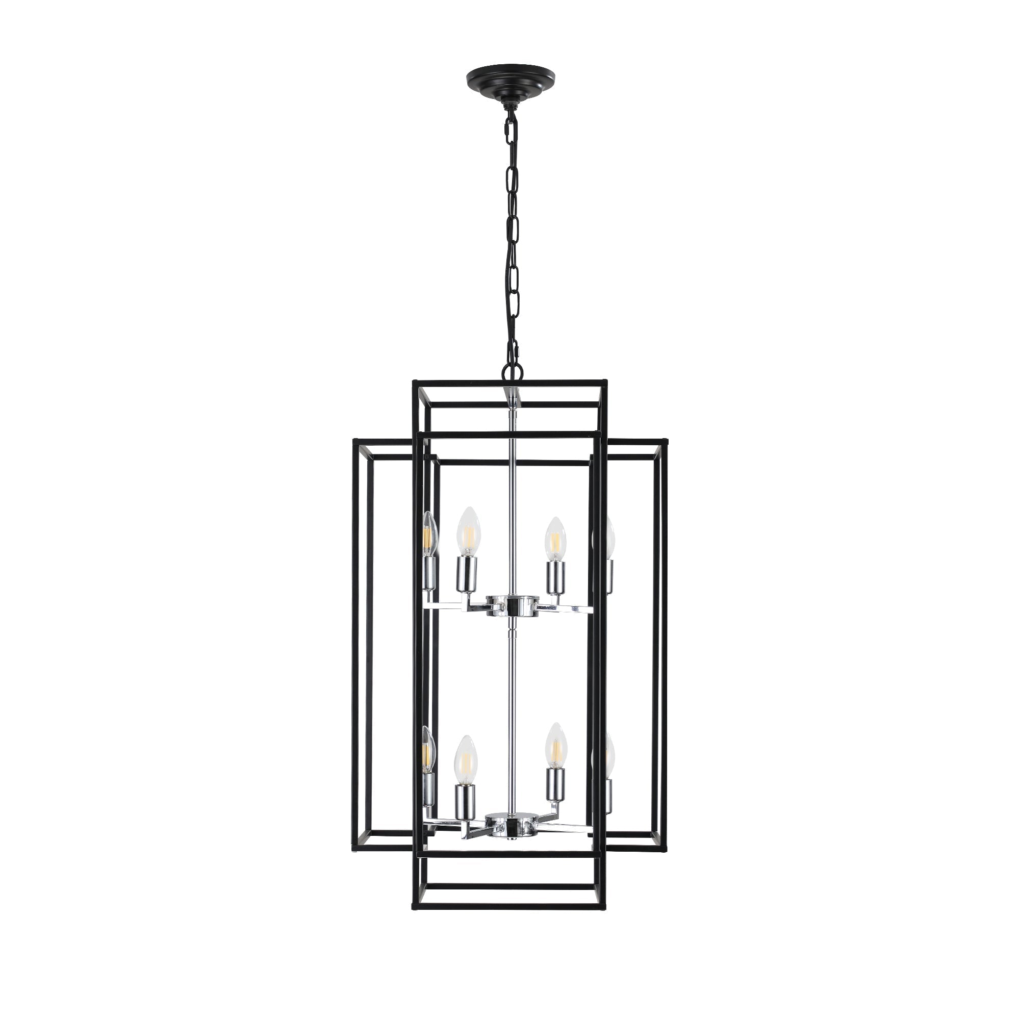 18' Modern 8-Light Black & Chrome Geometric Pendant Chandelier