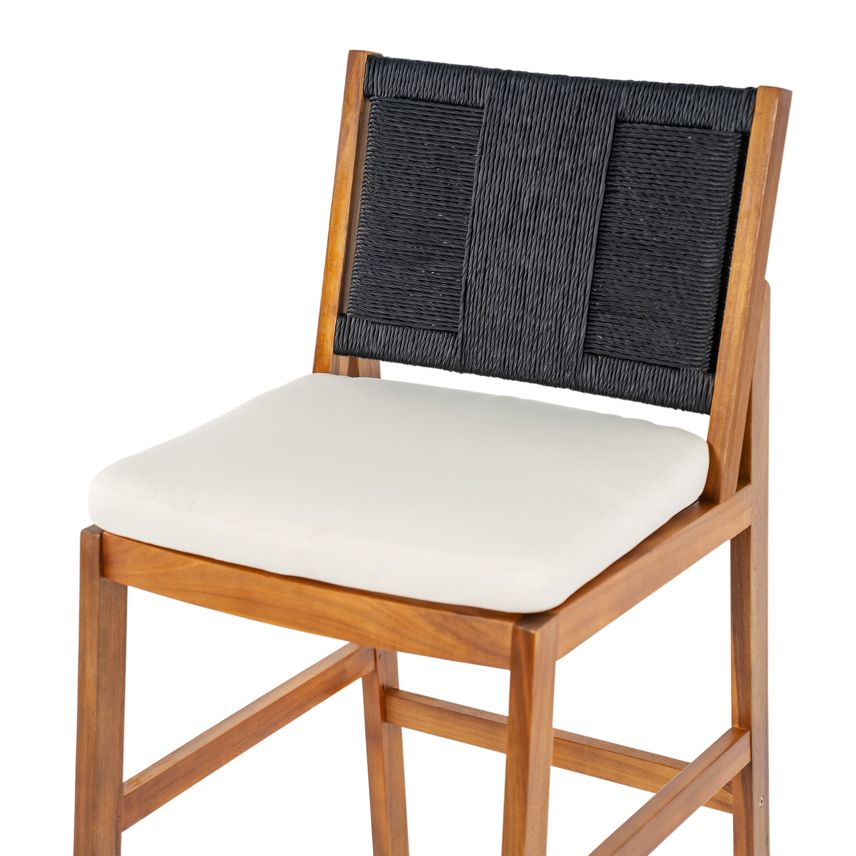 4 Pieces Arly Black Outdoor Bar Stool Solid Acacia Wood and Woven Wicker