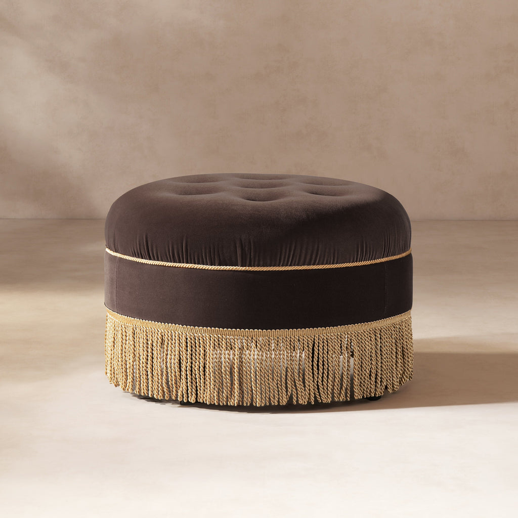 Yolanda 24" Round Upholstered Accent Ottoman - Deep Brown Velvet