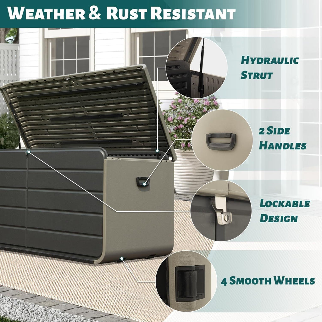 200 Gallon Plastic Deck Box with Lock and Waterproof Lid