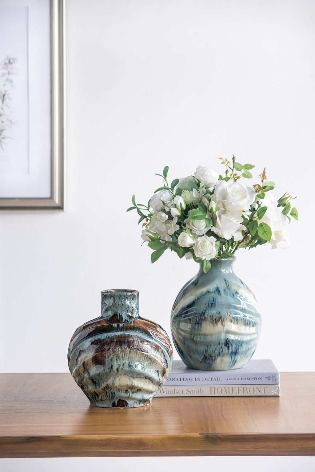 9.4x9.4x11" Blue and Brown Reactive Glazed Accent Vase