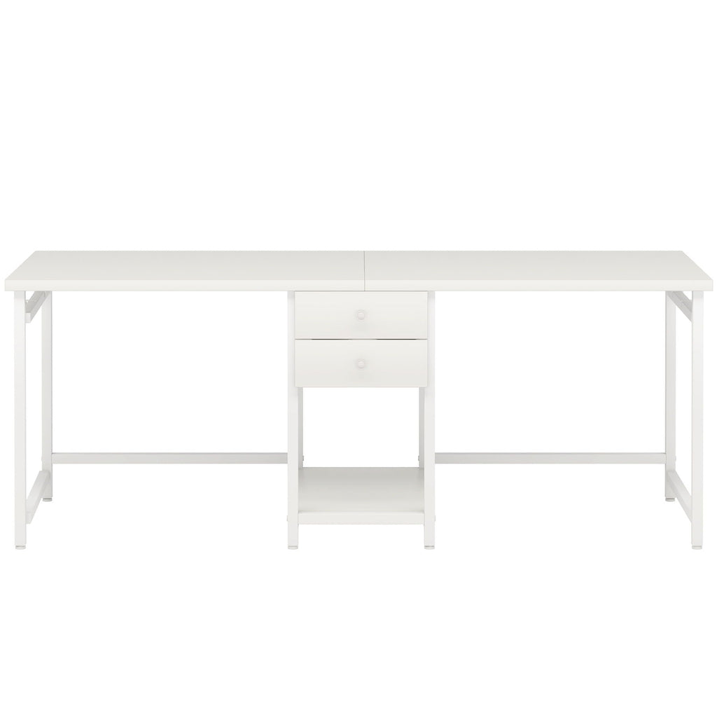 2 Person Computer Desk With Drawers And Shelves, Extra Long Double Workstation