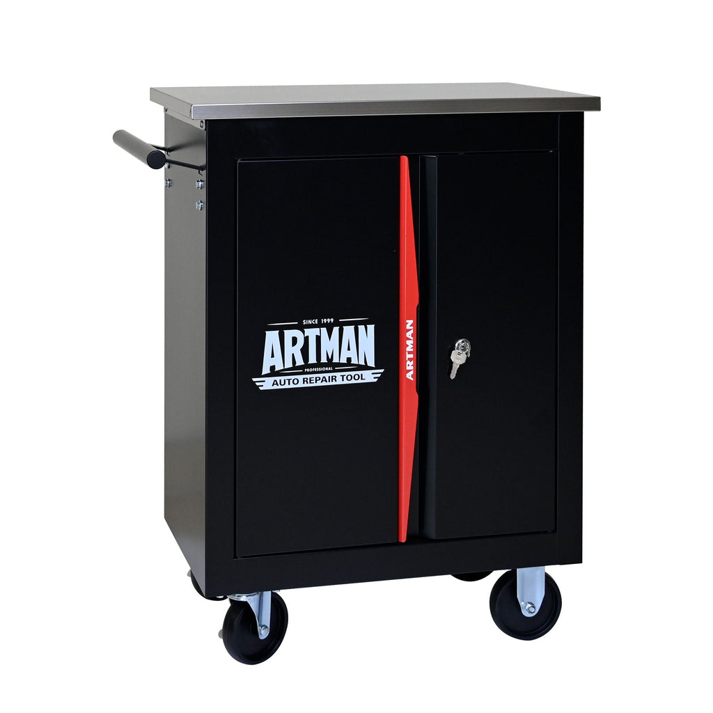 Double Door Clapboard Multi-Function Tool Cart - Black / Red