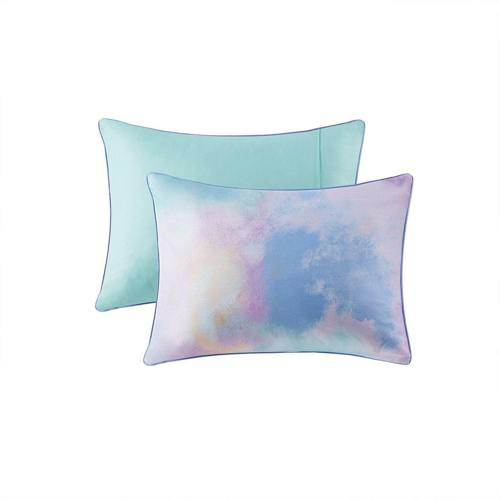 Full/Queen Watercolor Tie Dye Printed Comforter Set with Throw Pillow