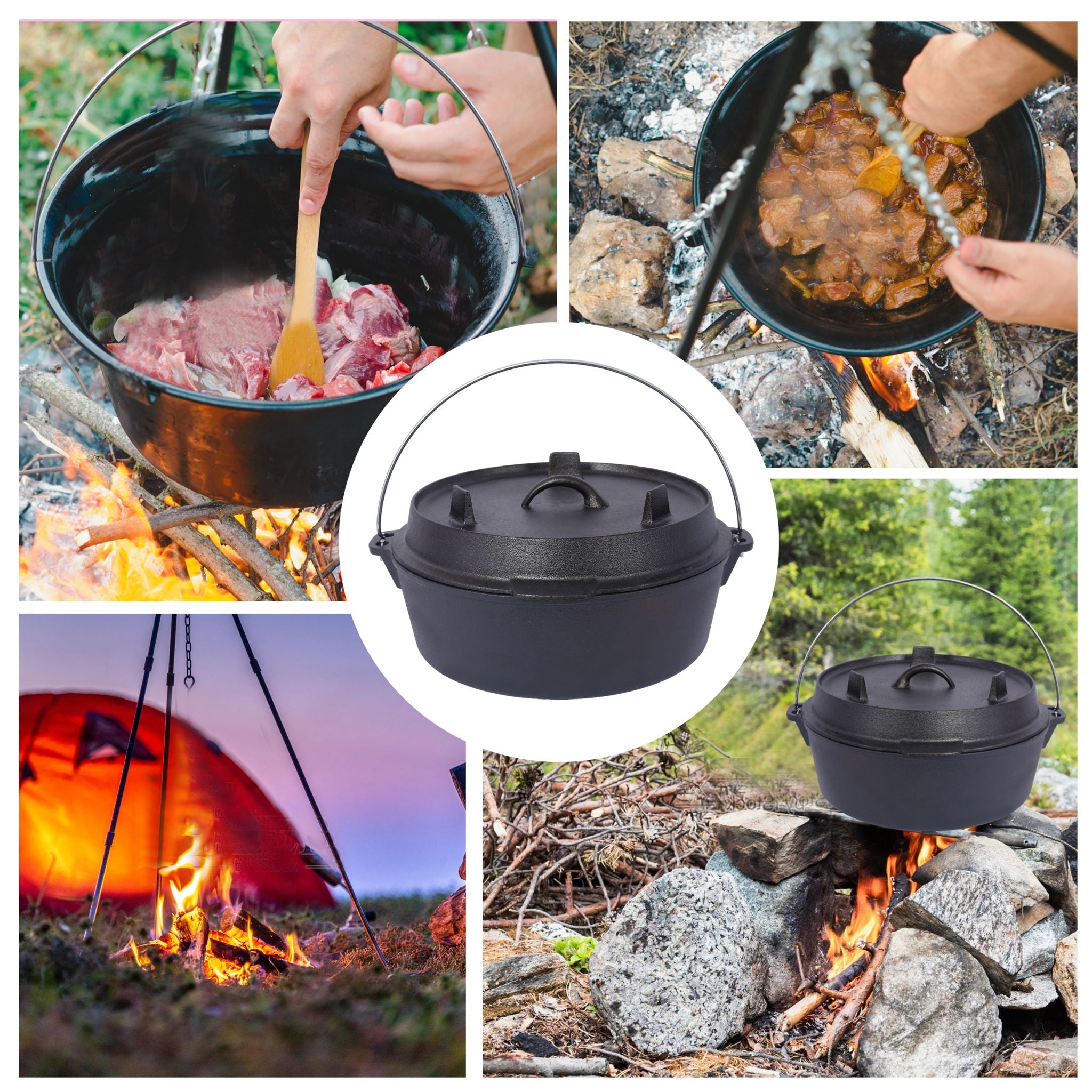 Pre-Seasoned Cast Dutch Oven with Skillet Lid and Pot Rack