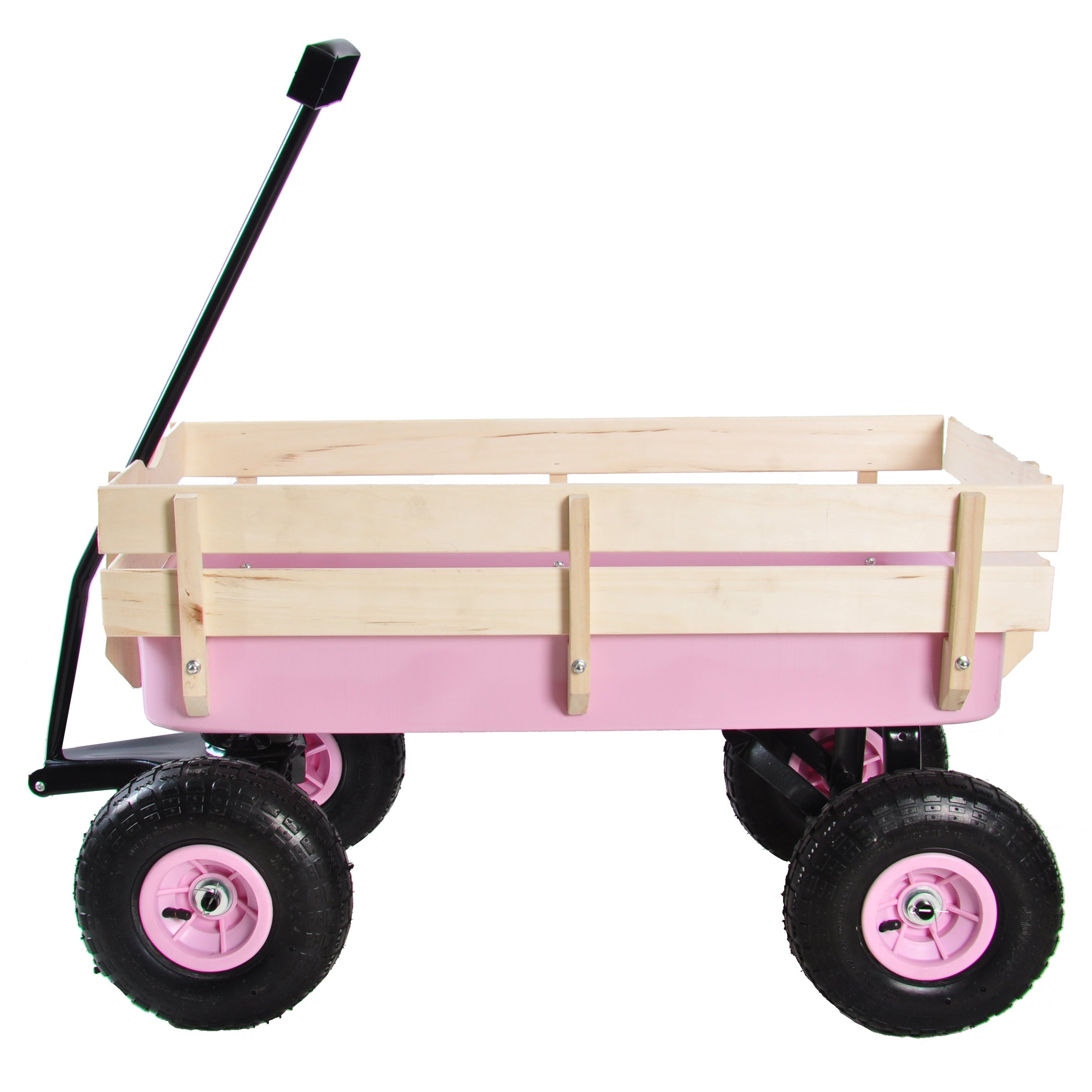 Outdoor All Terrain Garden Wagon with Wooden Railings and Pneumatic Tires