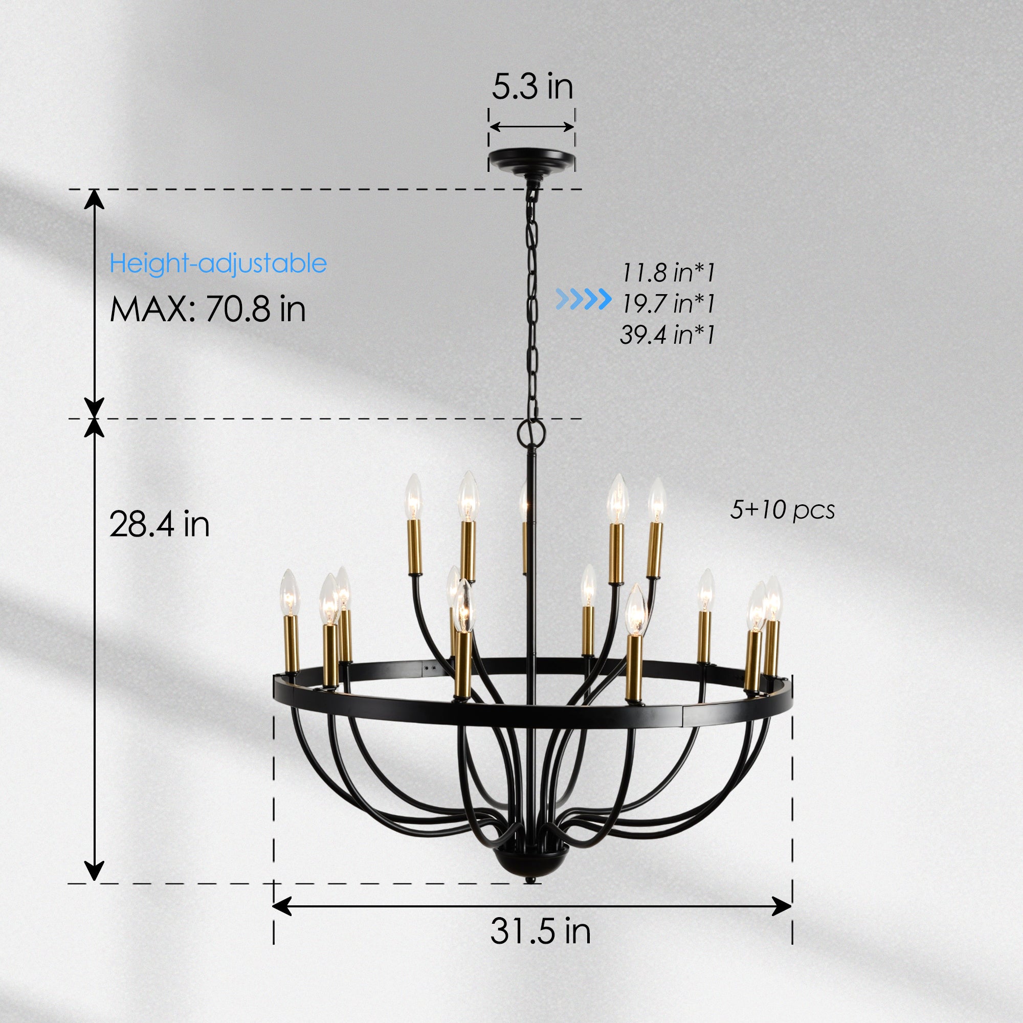 15-Light Industrial Iron Candle Chandelier Modern Farmhouse Pendant Light