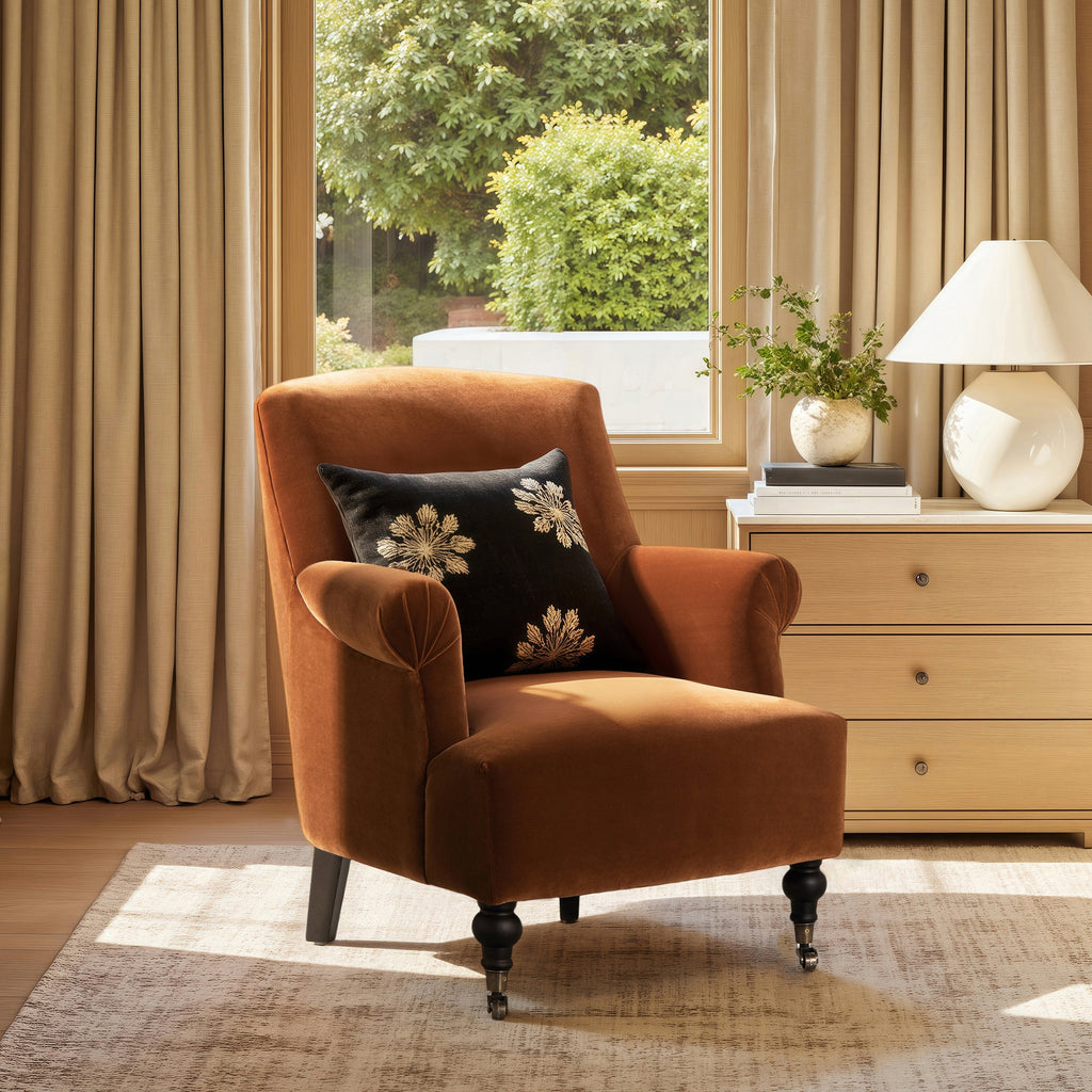 Eloise 30' Pleated Sock Arm Accent Armchair, Burnt Orange Performance Velvet