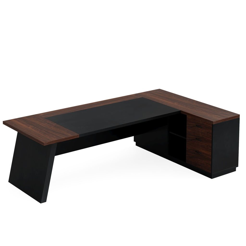 L-Shaped Executive Desk With File Cabinet & Drawers, Large Home Office Computer Workstation