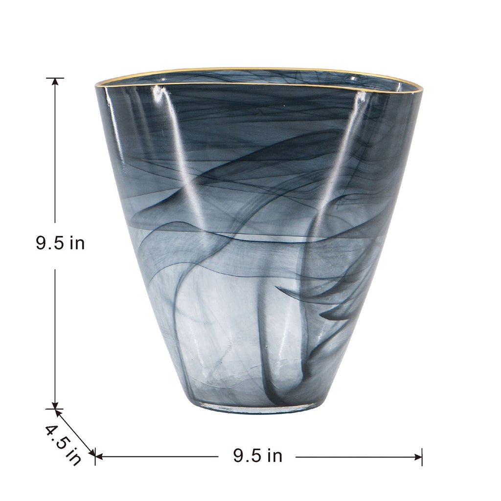 9.3x4.7x9.3' Smokey Black Glass Vase with Gold Rim