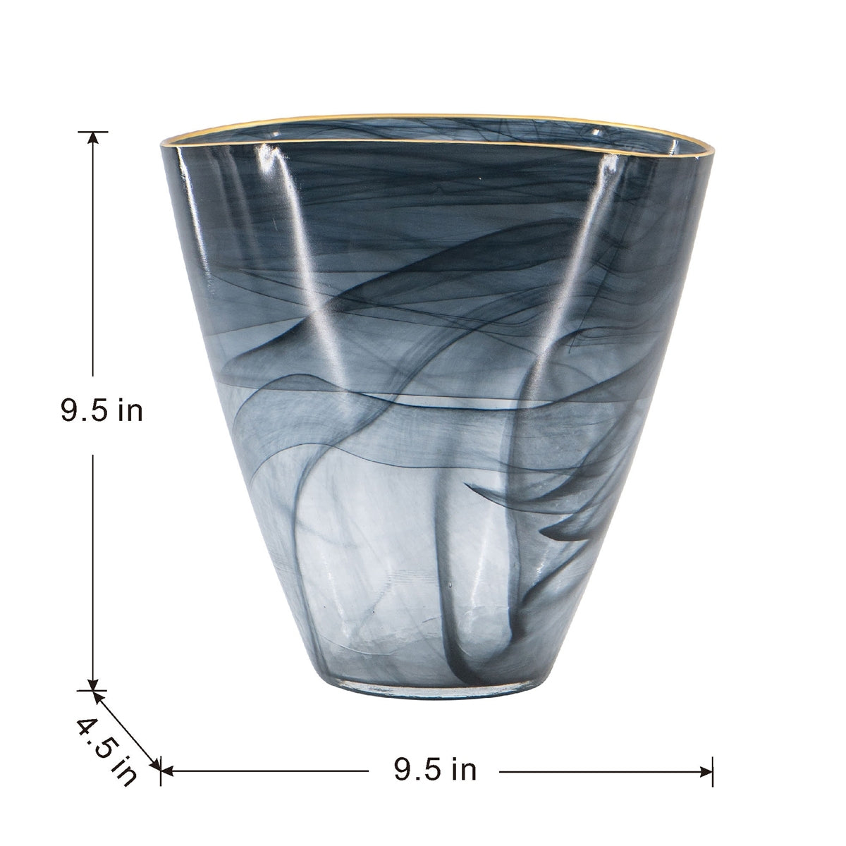 9.3x4.7x9.3' Smokey Black Glass Vase with Gold Rim