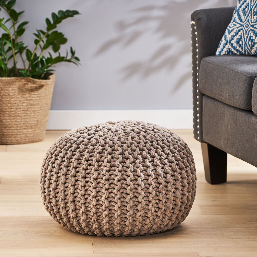 Moro Knitted Round Pouf With Pumpkin Shape