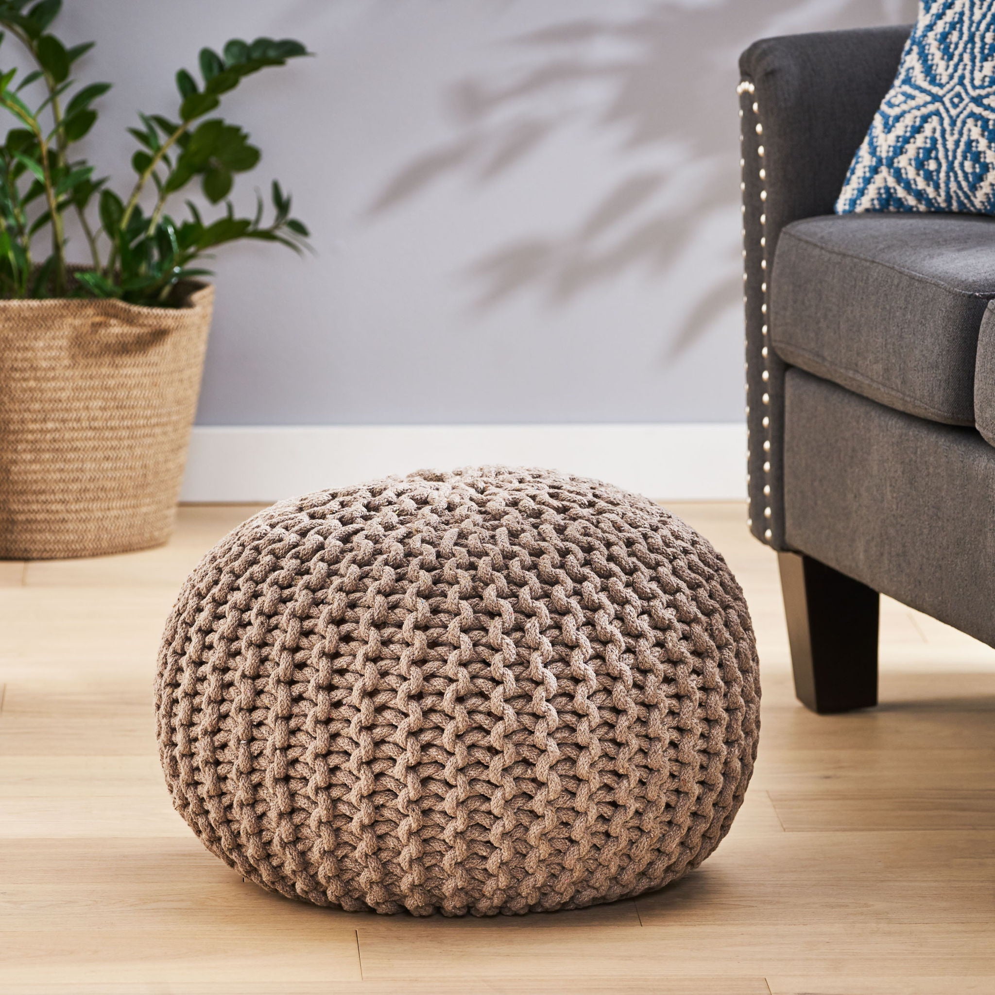 Moro Knitted Round Pouf With Pumpkin Shape