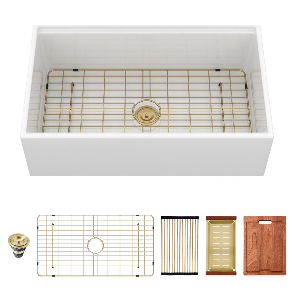 Workstation Single Bowl, Apron Front Kitchen Sink - White