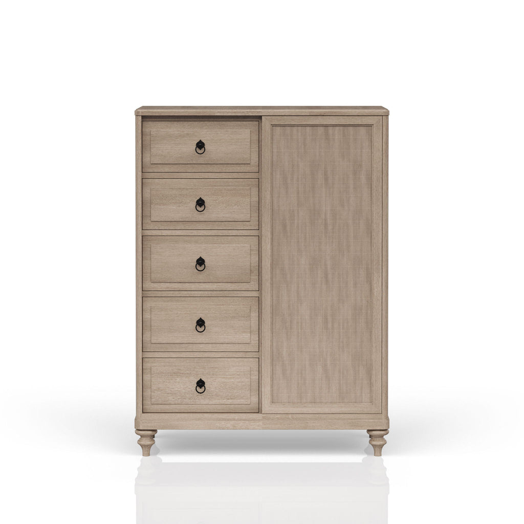 Queen Canopy Bedroom Set With A 2 Drawer Nightstand A Dresser With Poster Mirror And A Door Chest - Sand