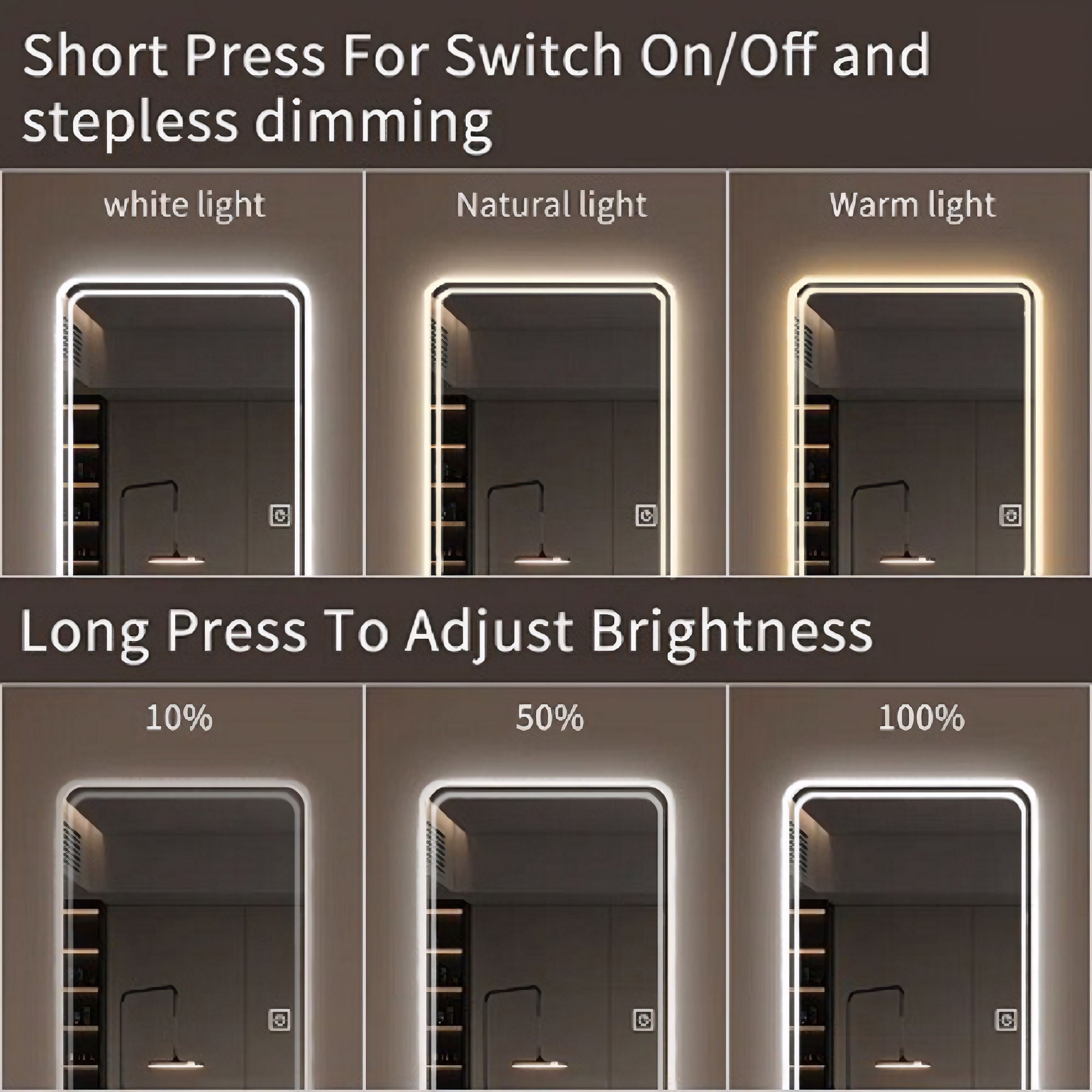 Full Length Floor Mirror LED with Dimming & 3 Color Modes