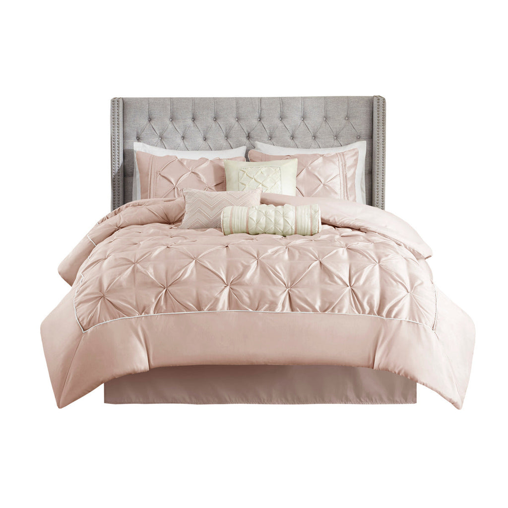 7 Piece Tufted Comforter Set Blush King