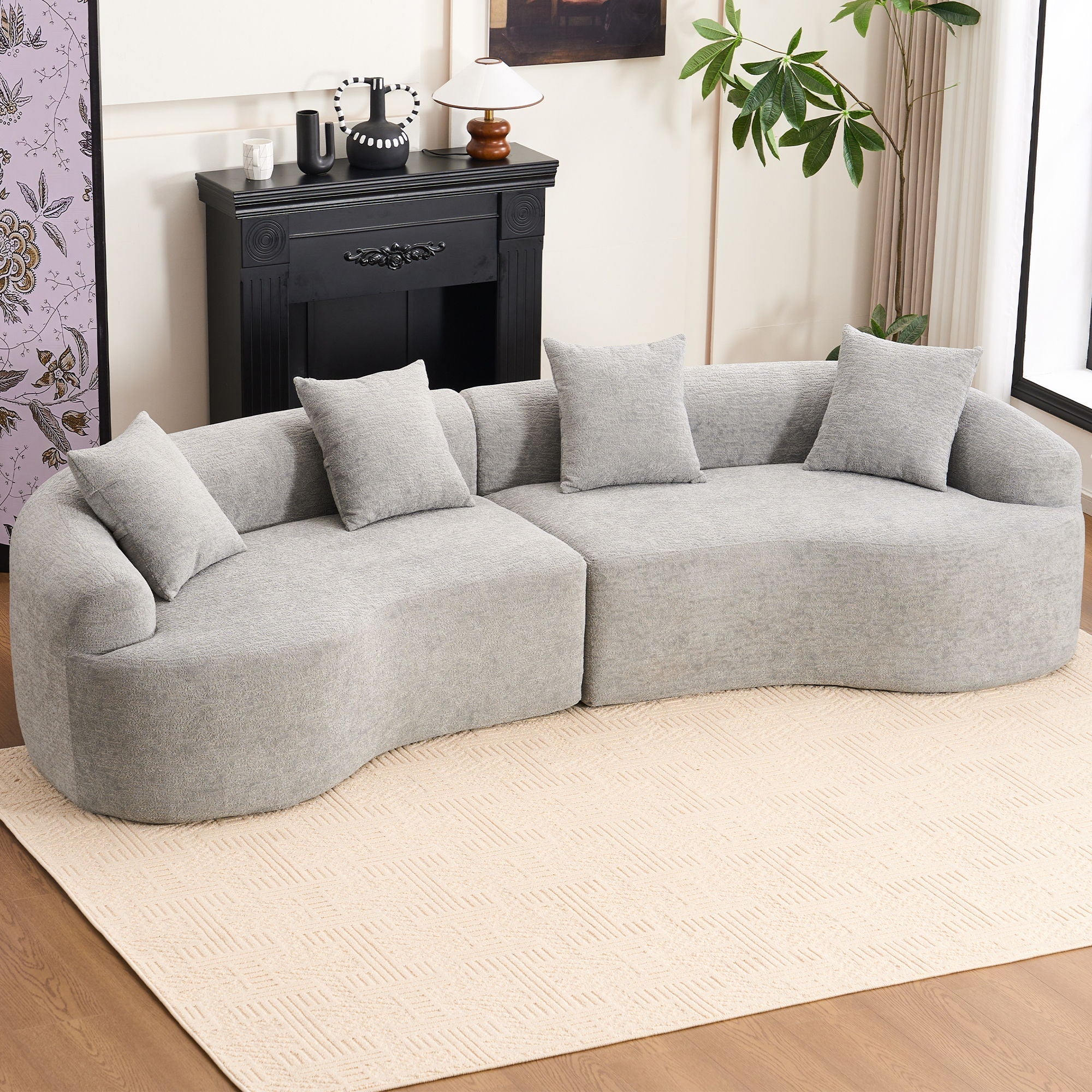 4 Seater Sofa With Fabric, 30D, 60 Hardness Full Sponge, 4 Pillow For Living Room, Home Furniture Sleeper Sectional Sofa For Apartment