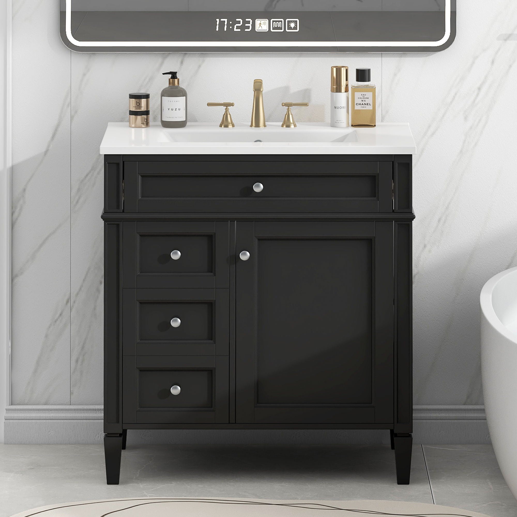 Bathroom Vanity With 2 Drawers and Tip-Out Storage Cabinet