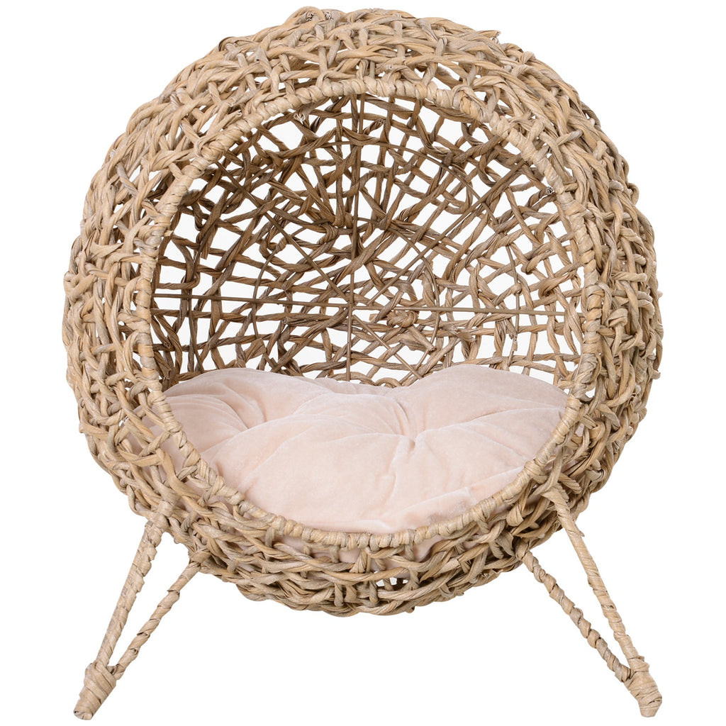 20.5' Weaved Banana Leaf Cat Bed with Cushion Beige