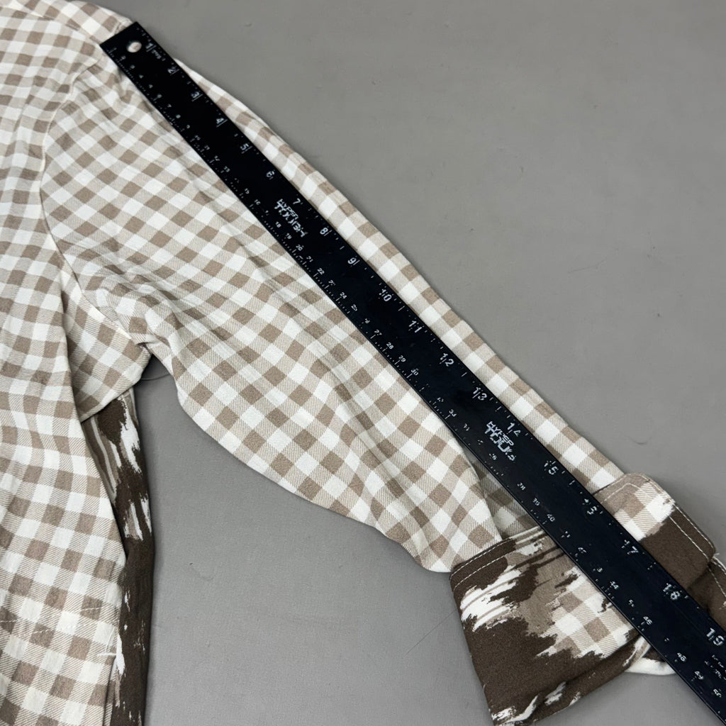 MULTIPLES Button-Up Plaid Shirt w/Cuff Petite Women's Sz PXL Brown/Cream M44506BP