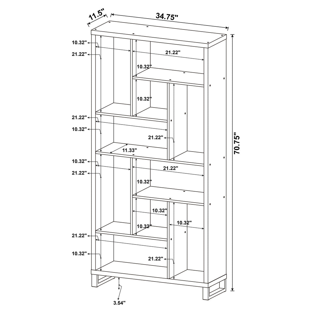 6 Tier Rectangular Bookcase With Accents - Brown
