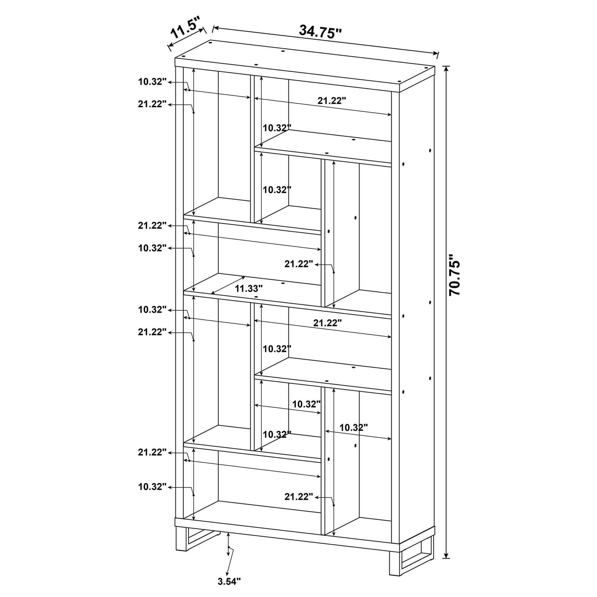 6 Tier Rectangular Bookcase With Accents - Brown