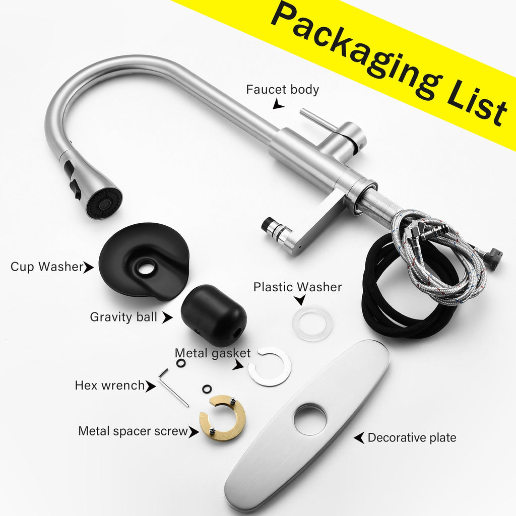 3-in-1 Kitchen Faucet with LED Temperature Display, Press-Type Glass Rinser, Pull-Down Sprayer, 3 Spray Modes, Brushed Nickel Finish, Stainless Steel Construction