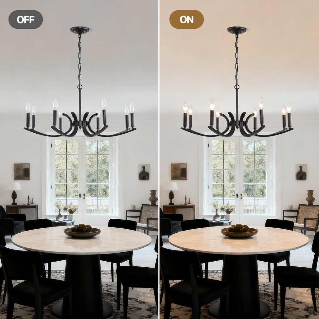 8-Light Farmhouse Chandelier, Black Metal