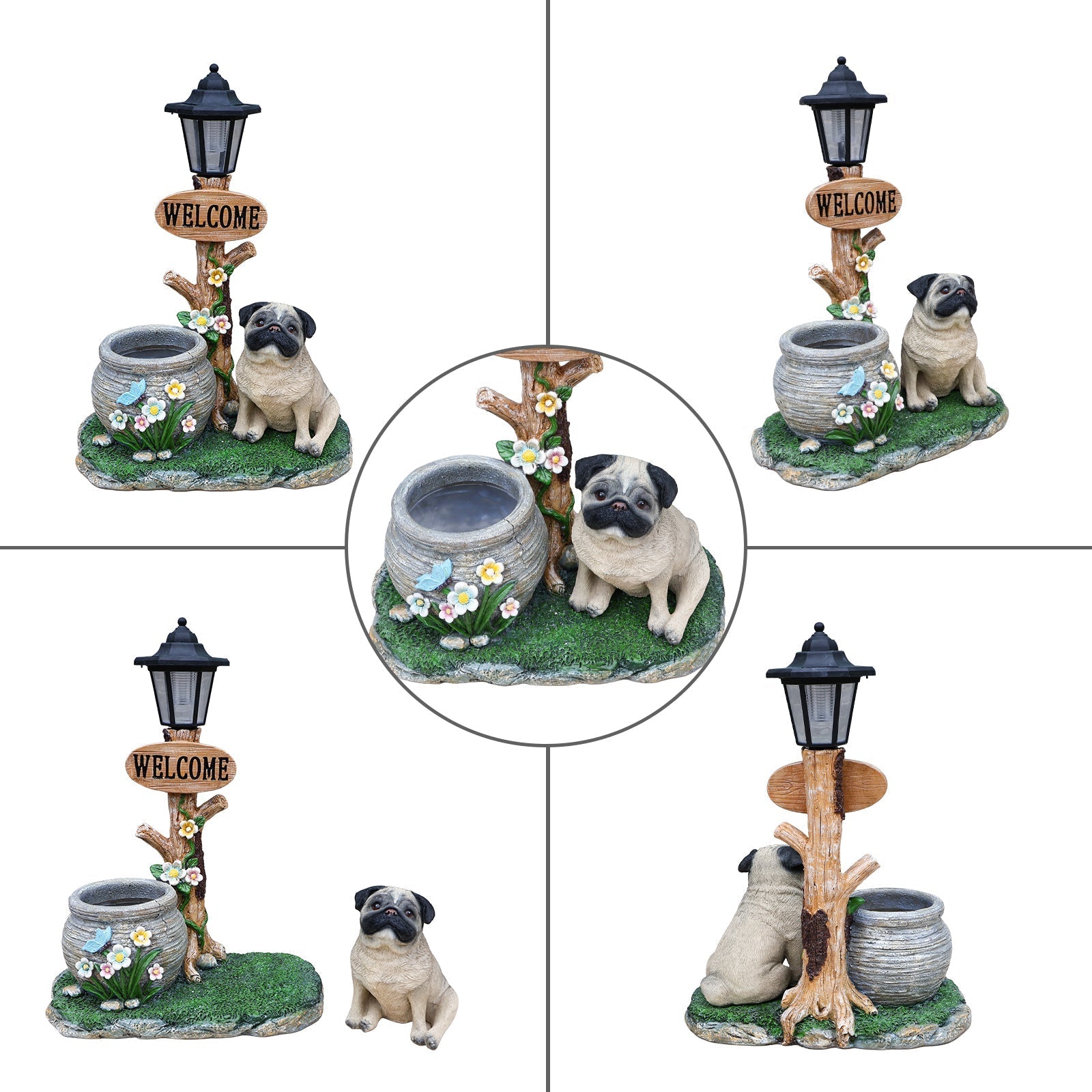 Sitting Pug Dog Planter Statue