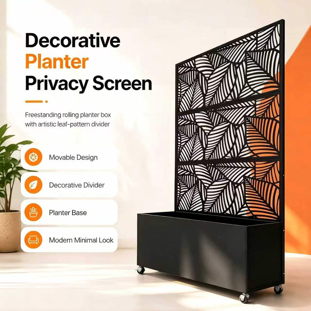 70.87" H × 46.06" W Leaf Pattern Privacy Screen with Planter Box
