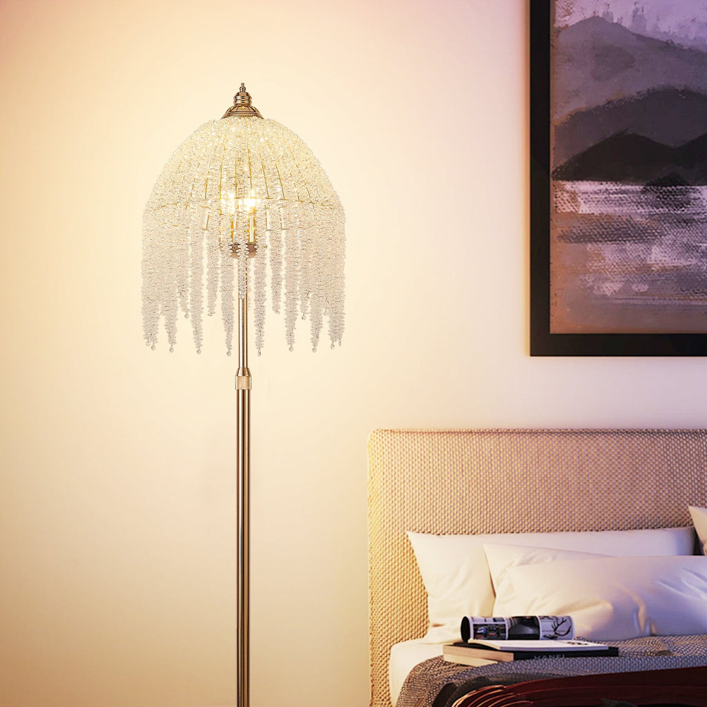 3-Light Elegant Crystal Floor Lamp – Vintage Waterfall Design