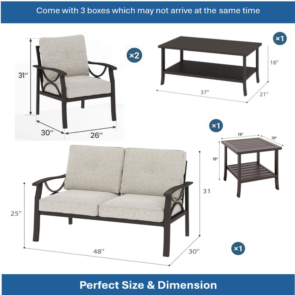 Patio Furniture Set with Coffee Table and Cushions for Backyard