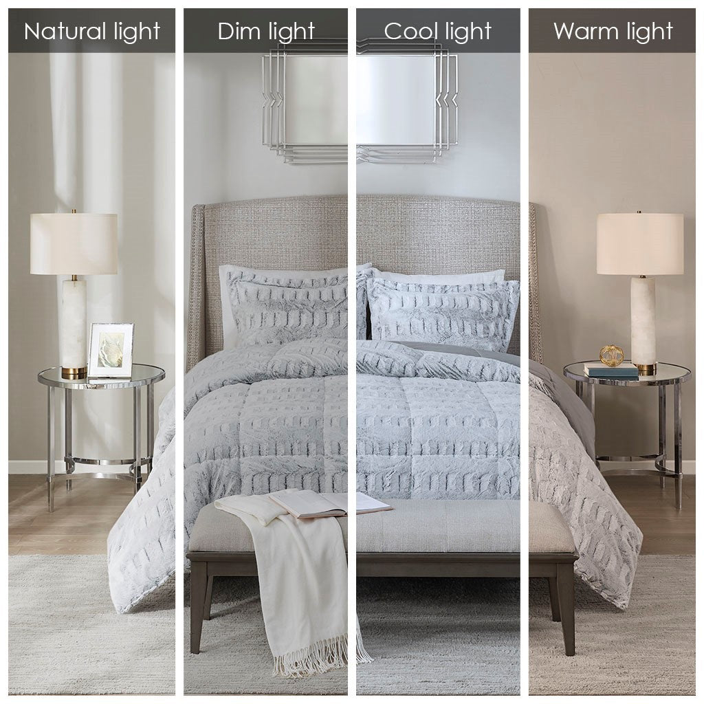 Full/Queen Back Print Long Fur Comforter Mini Set