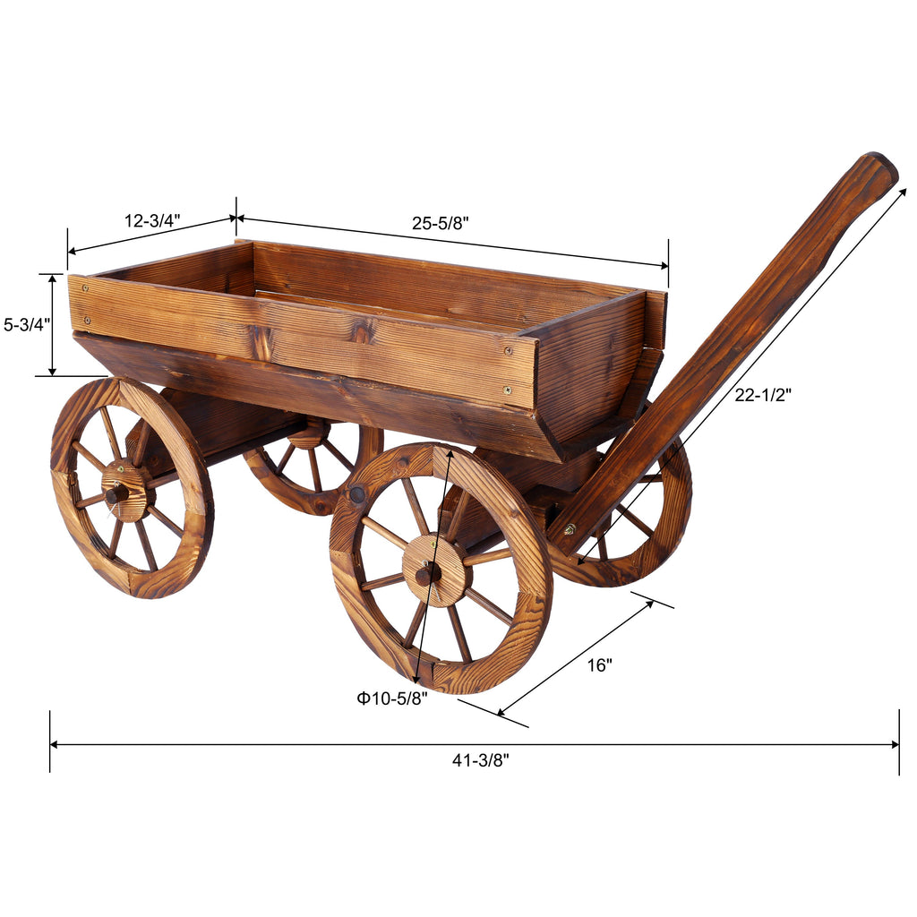 Wood Wagon Flower Planter Pot Stand With Wheels
